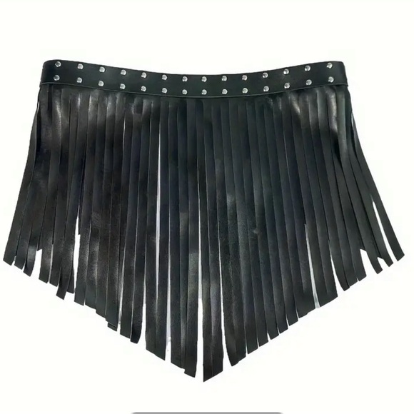 🔥 Black Leather Fringe belt Skirt, Very Sexy & Fashionable adjustable NWOT - Picture 2 of 7